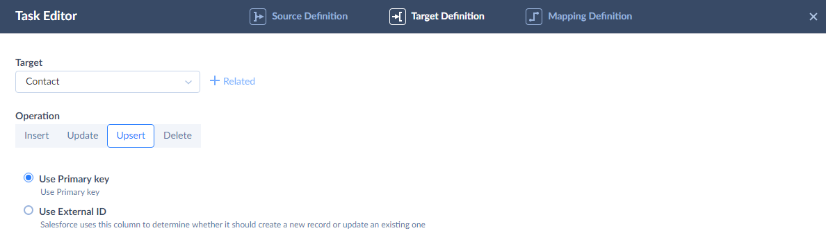 Target Definition tab of Task Editor