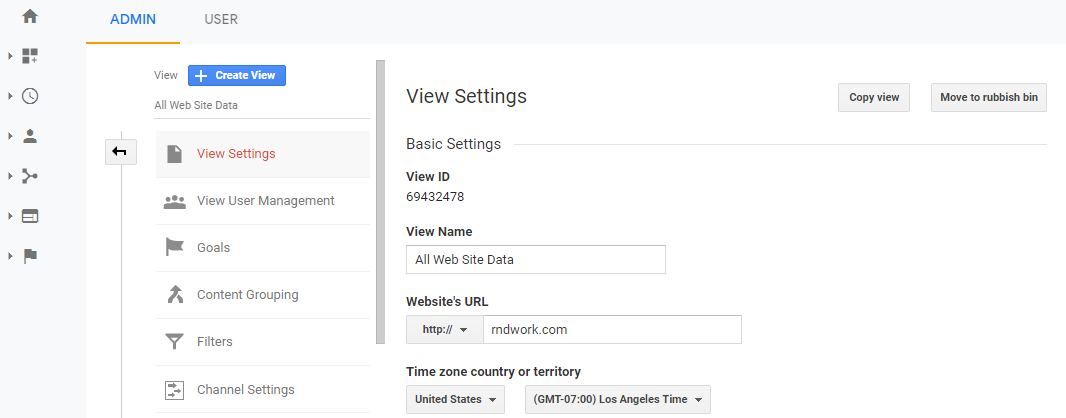 Google Analytics view settings