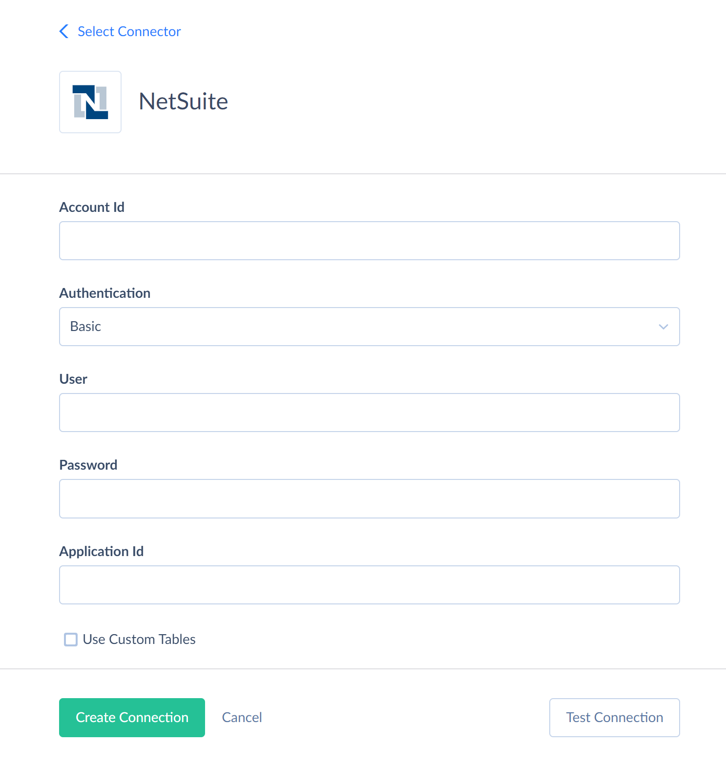 NetSuite connection editor - basic authentication