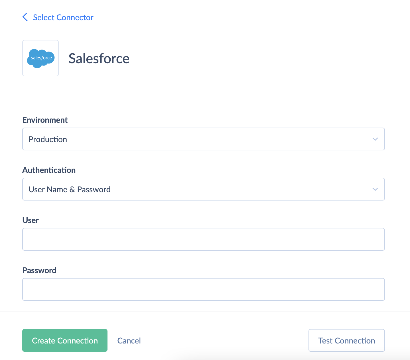 Salesforce Connection Editor - username/password authentication