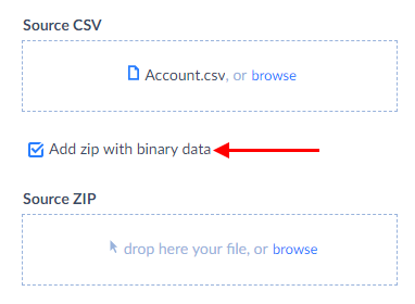 Selected box for Add zip with binary data