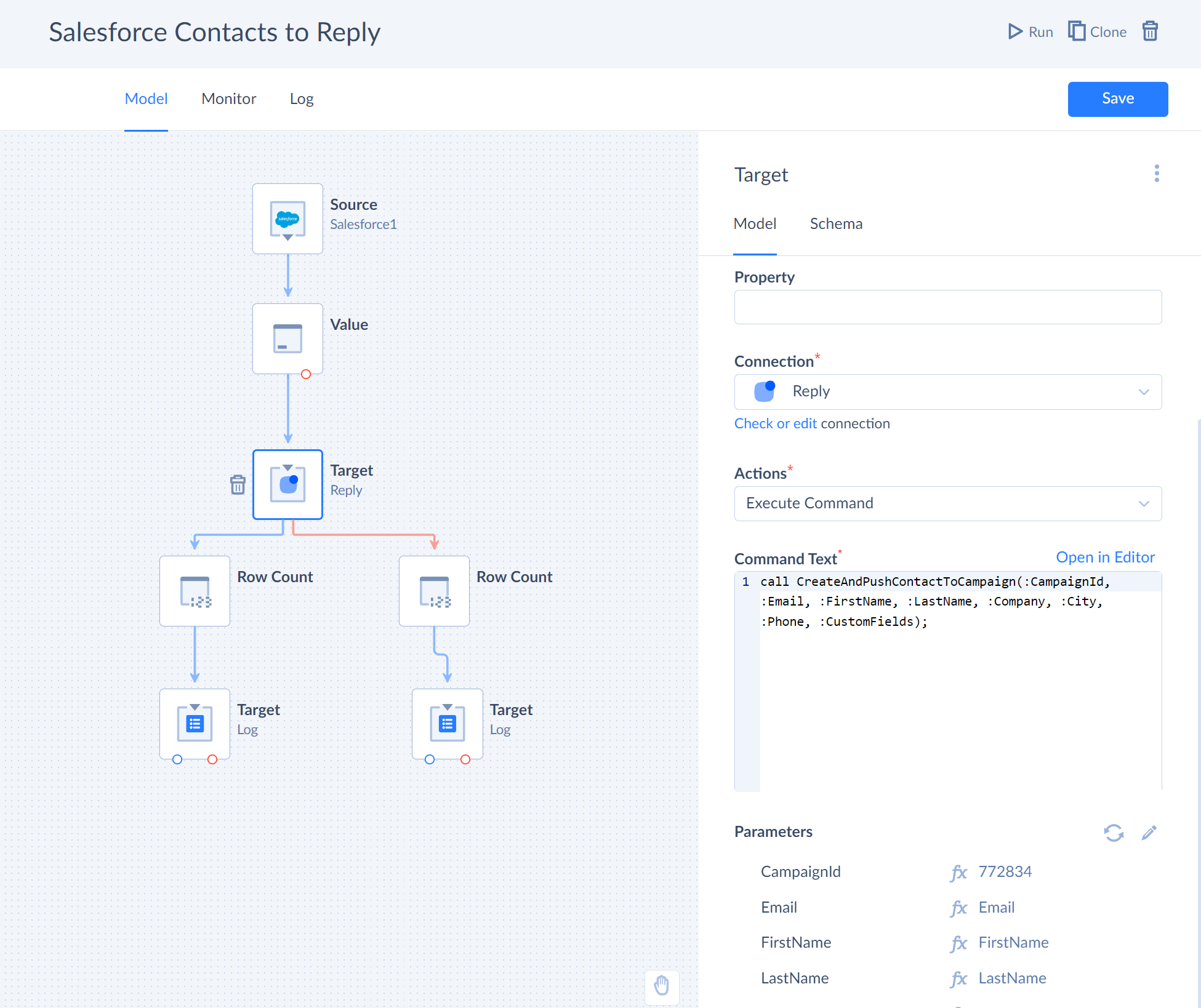 Execute Command action in Target component of Data Flow