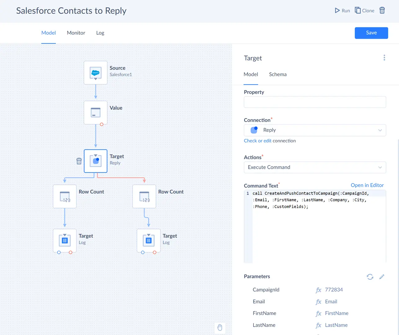 Execute Command action in Target component of Data Flow