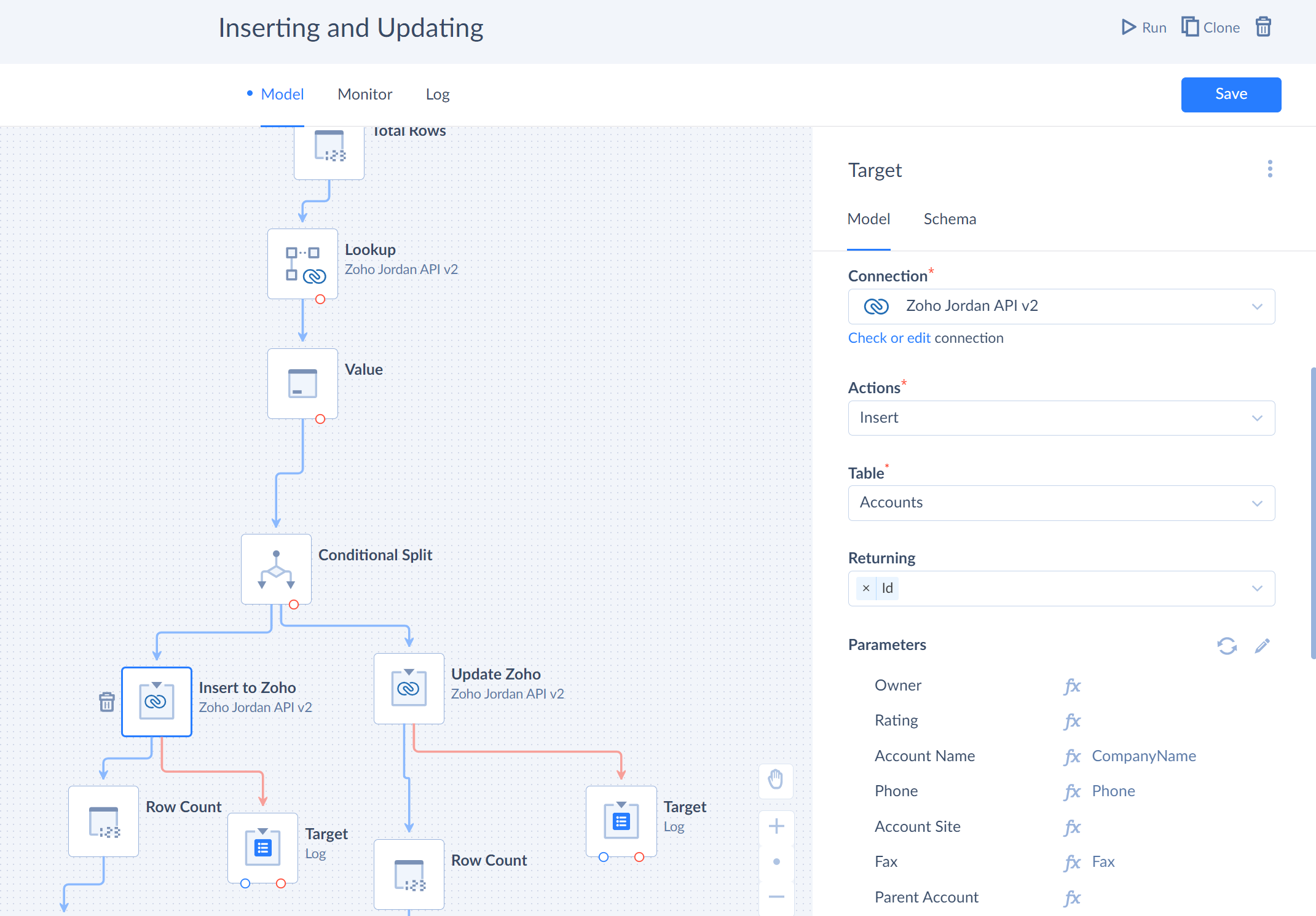 Insert action in data flow