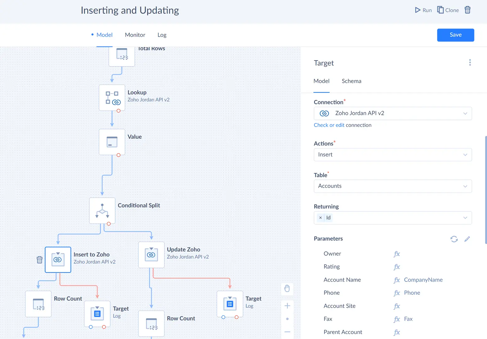 Insert action in data flow