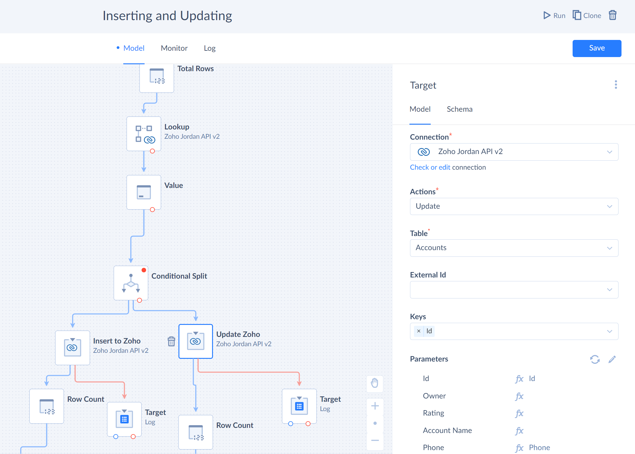 Insert action in data flow