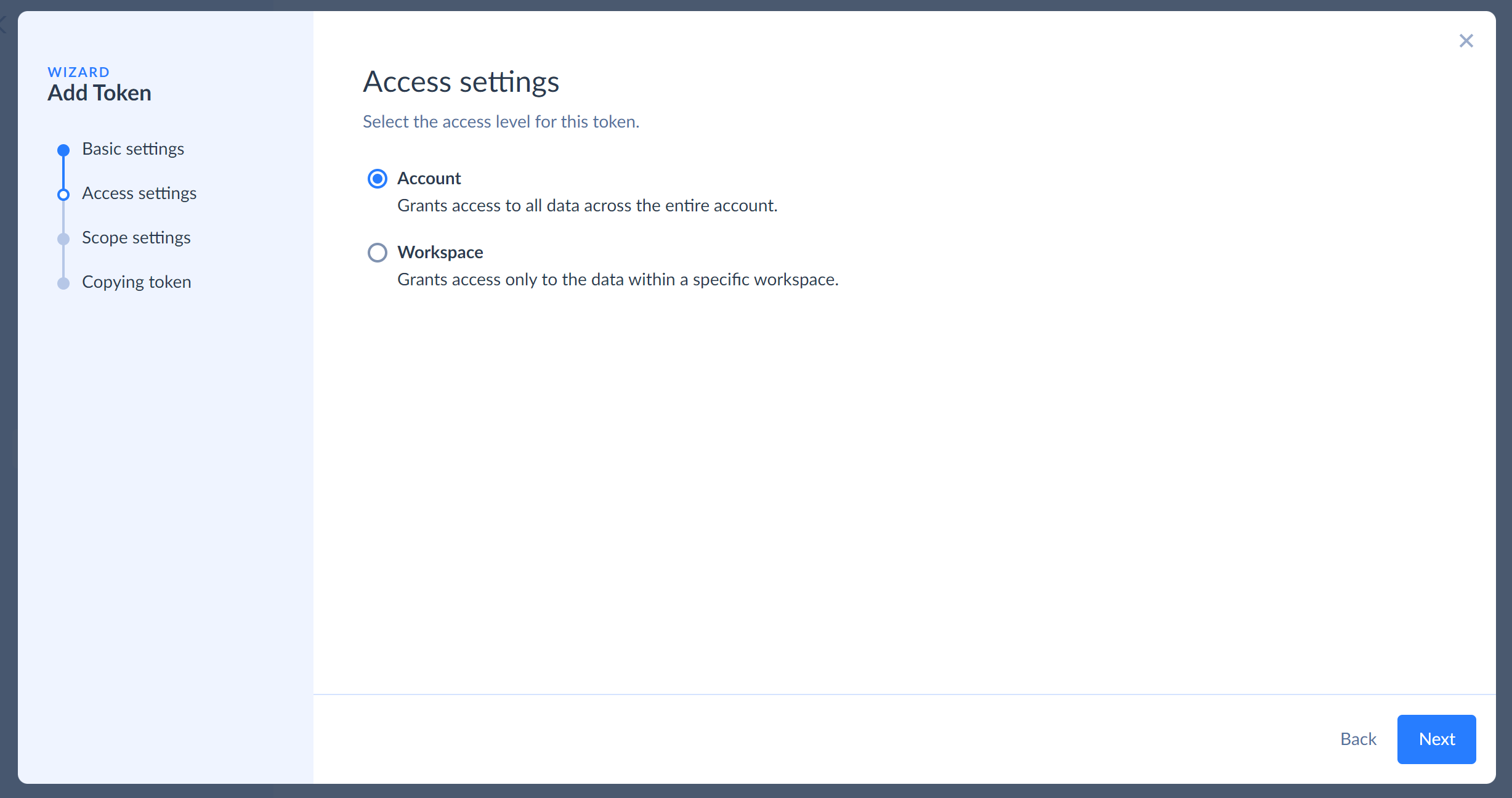 Add Token Wizard - Access settings