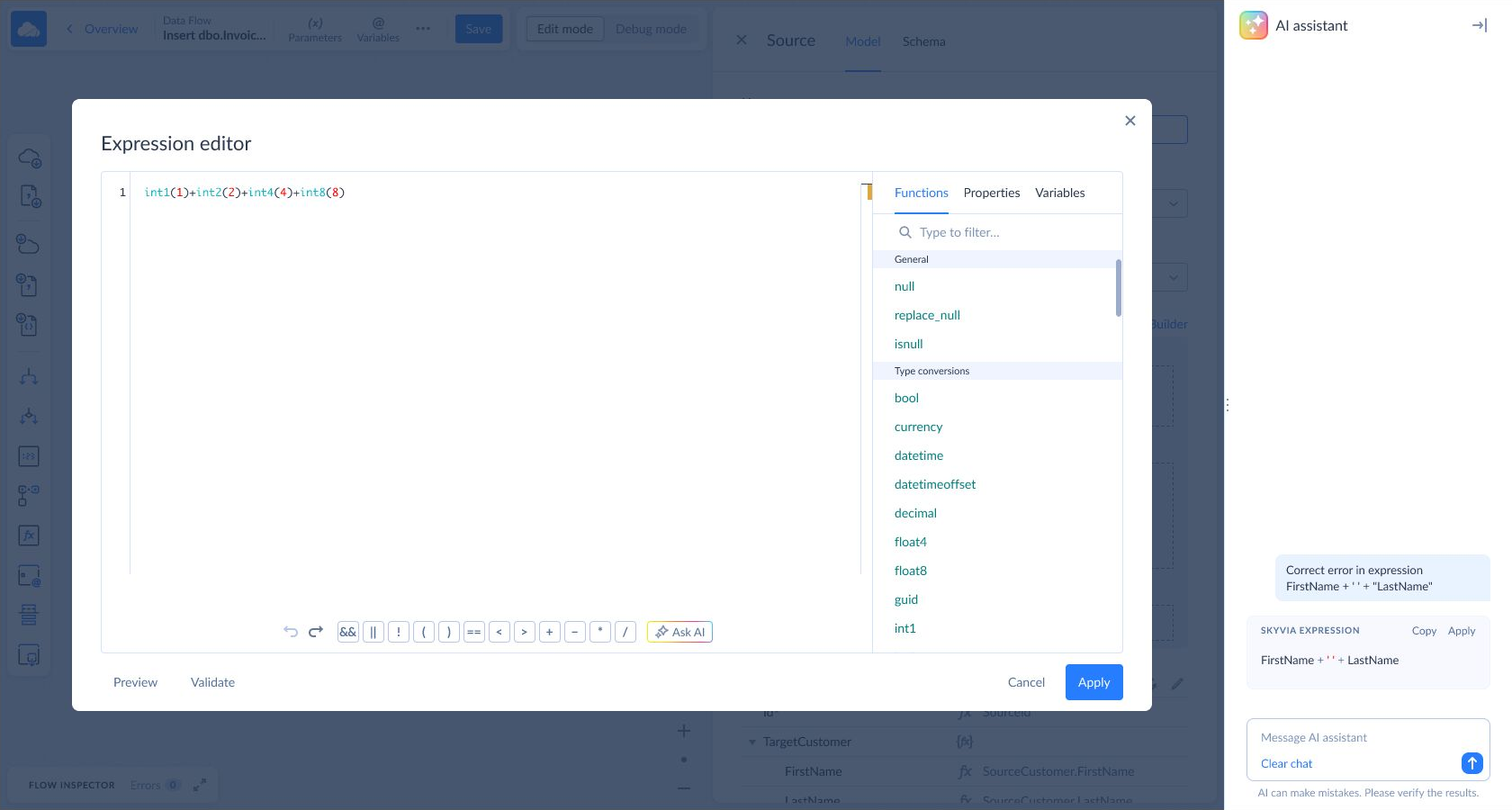 AI Assistant fix expression error flow