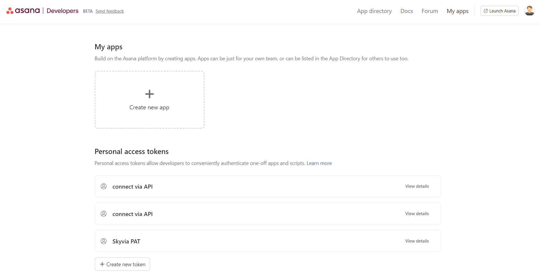 Asana Developer Console