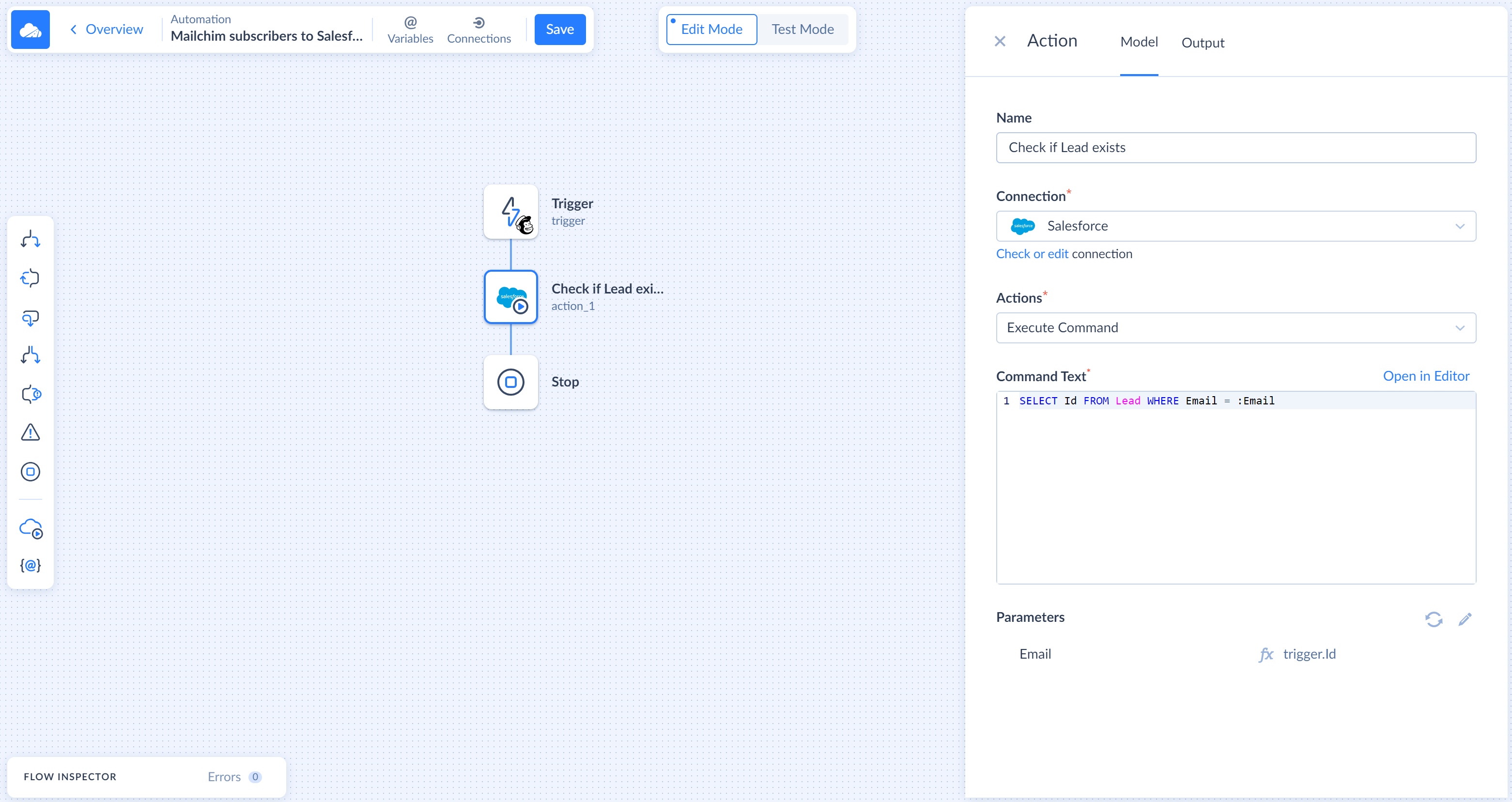 Action configured