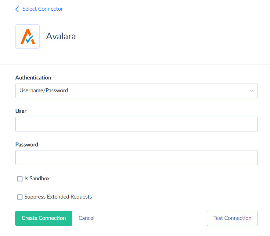 Avalara Username and Password Connection