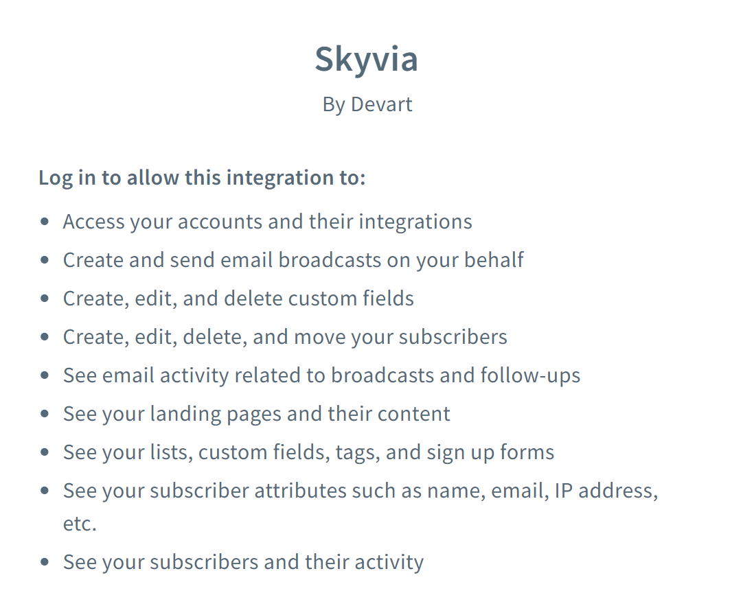 Authorizing Skyvia to access AWeber