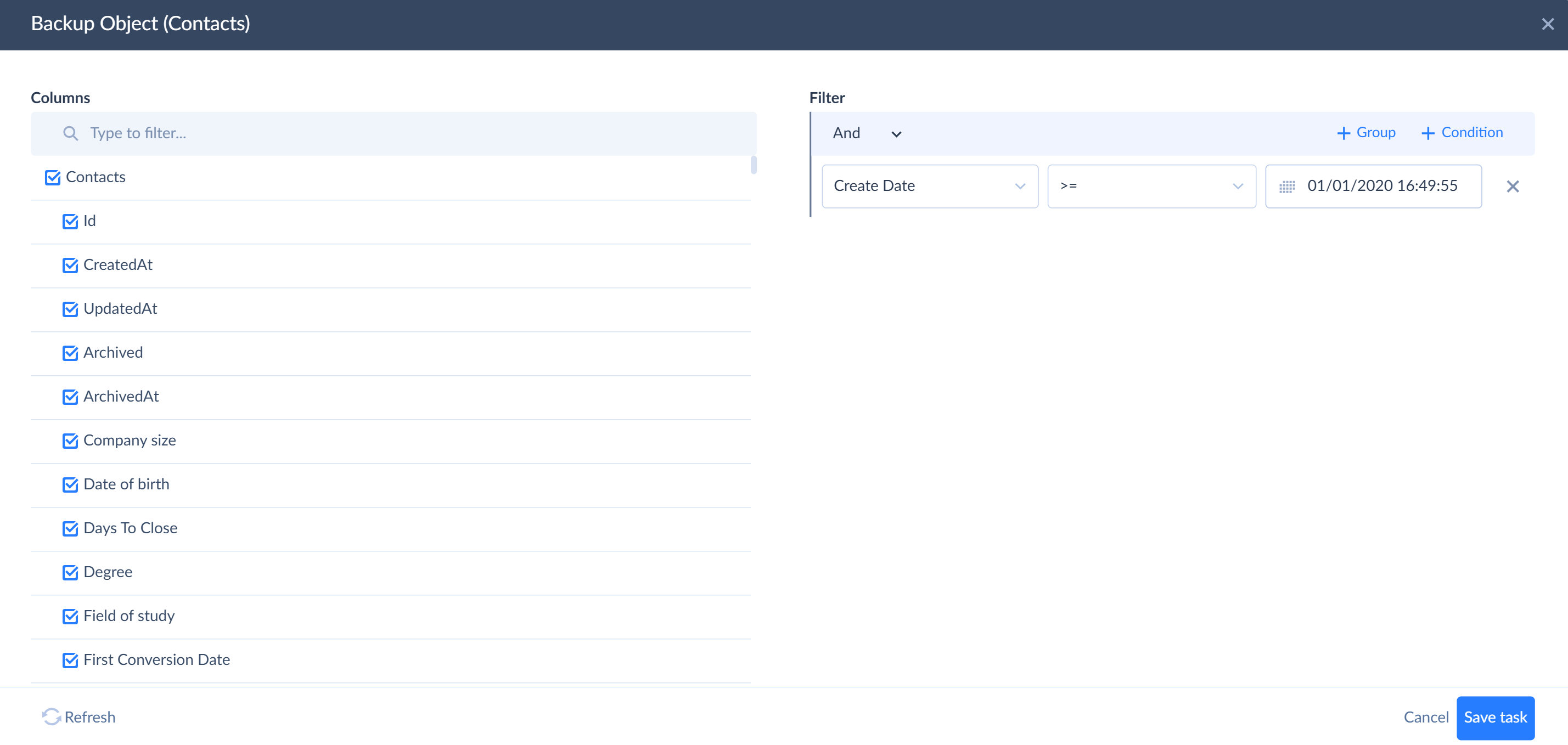 Backup object editor