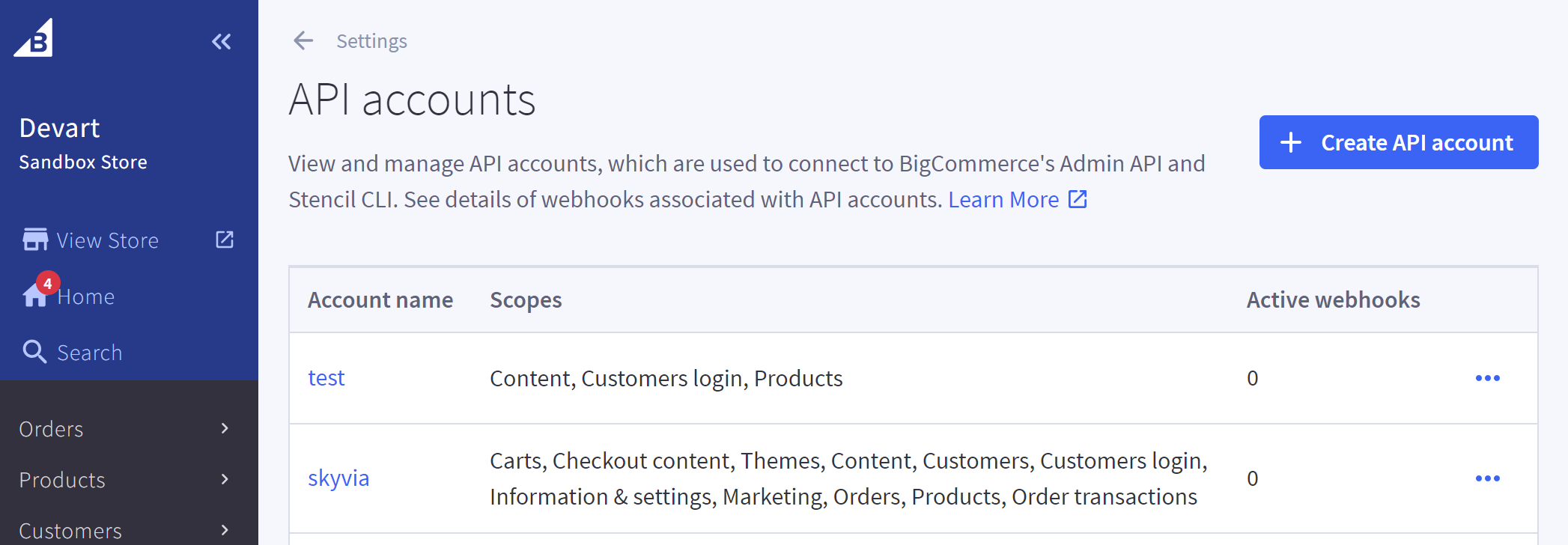 Store API Accounts