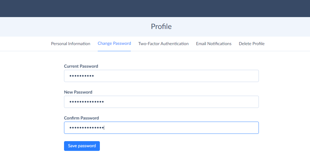 Change Password tab