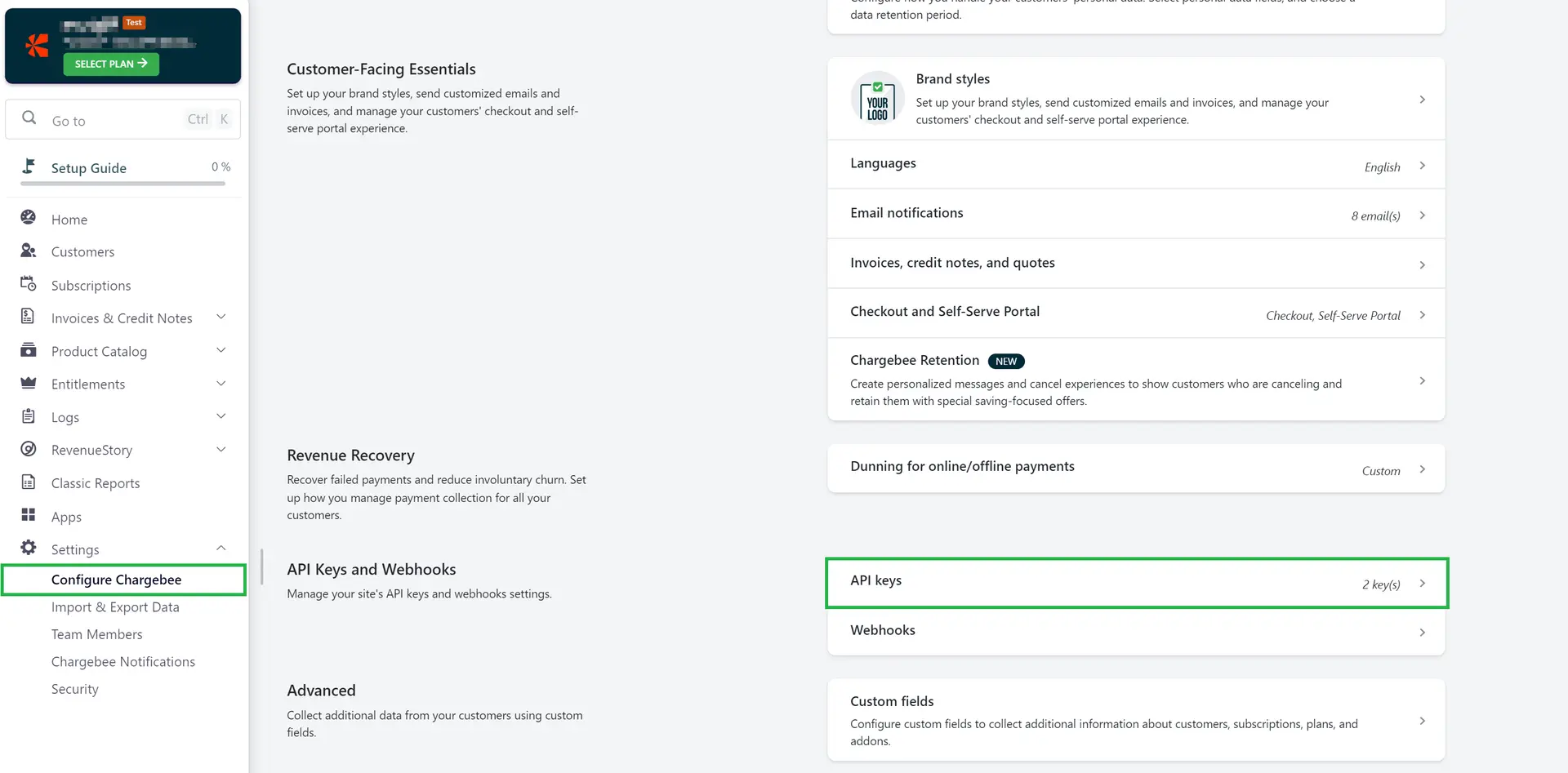 API Menu