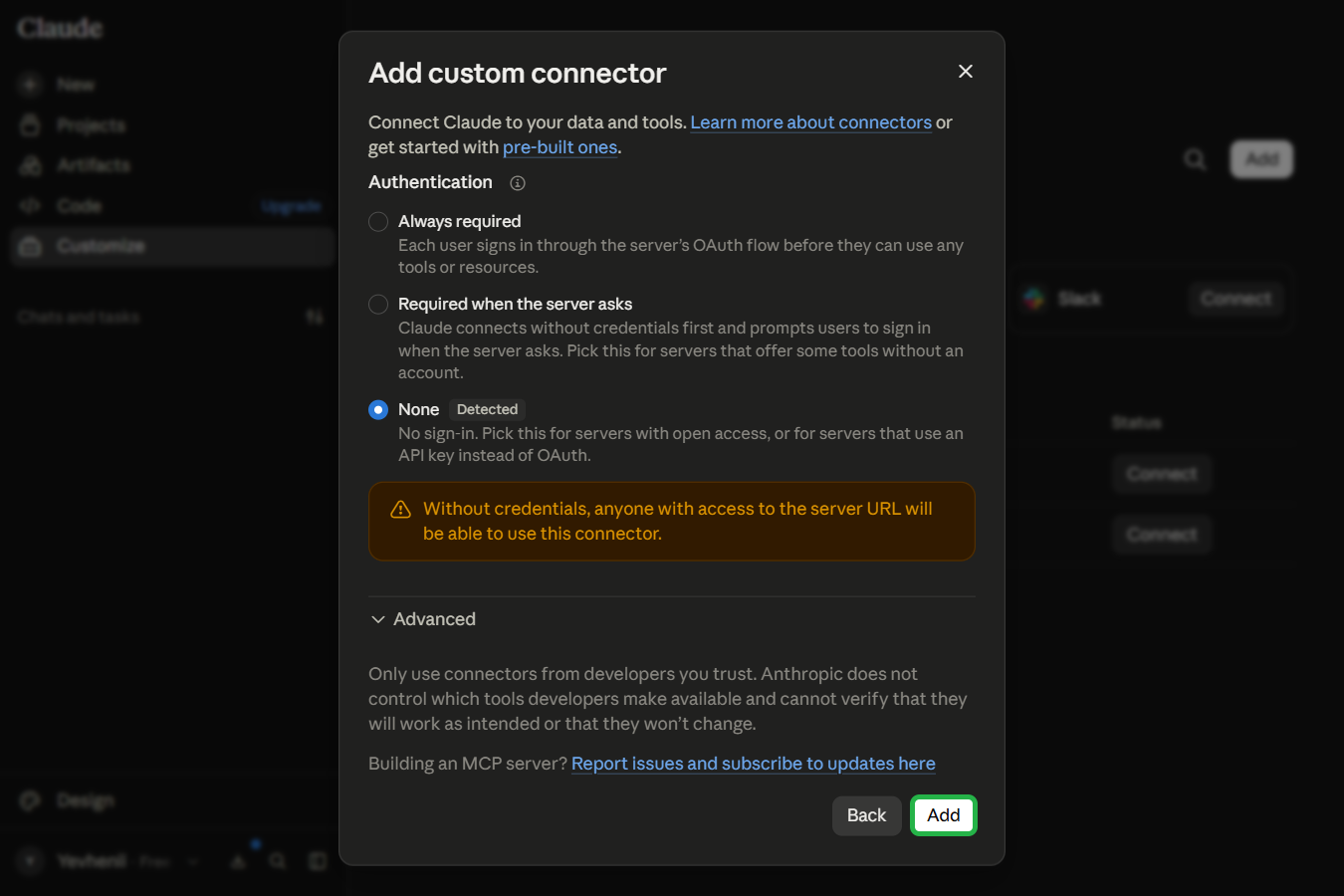 Add custom connector
