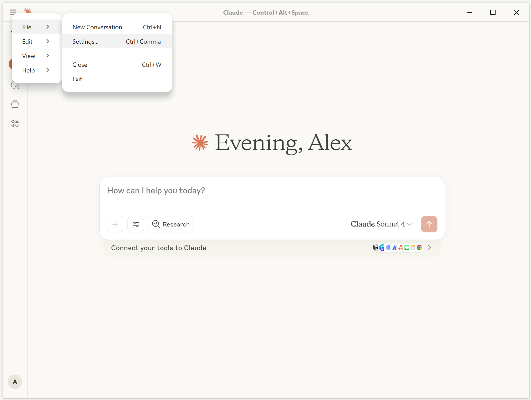 Claude Desktop Menu