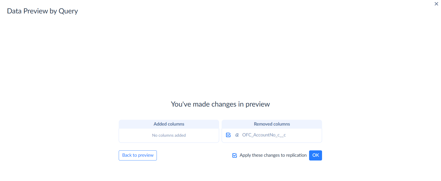 Column changes confirmation