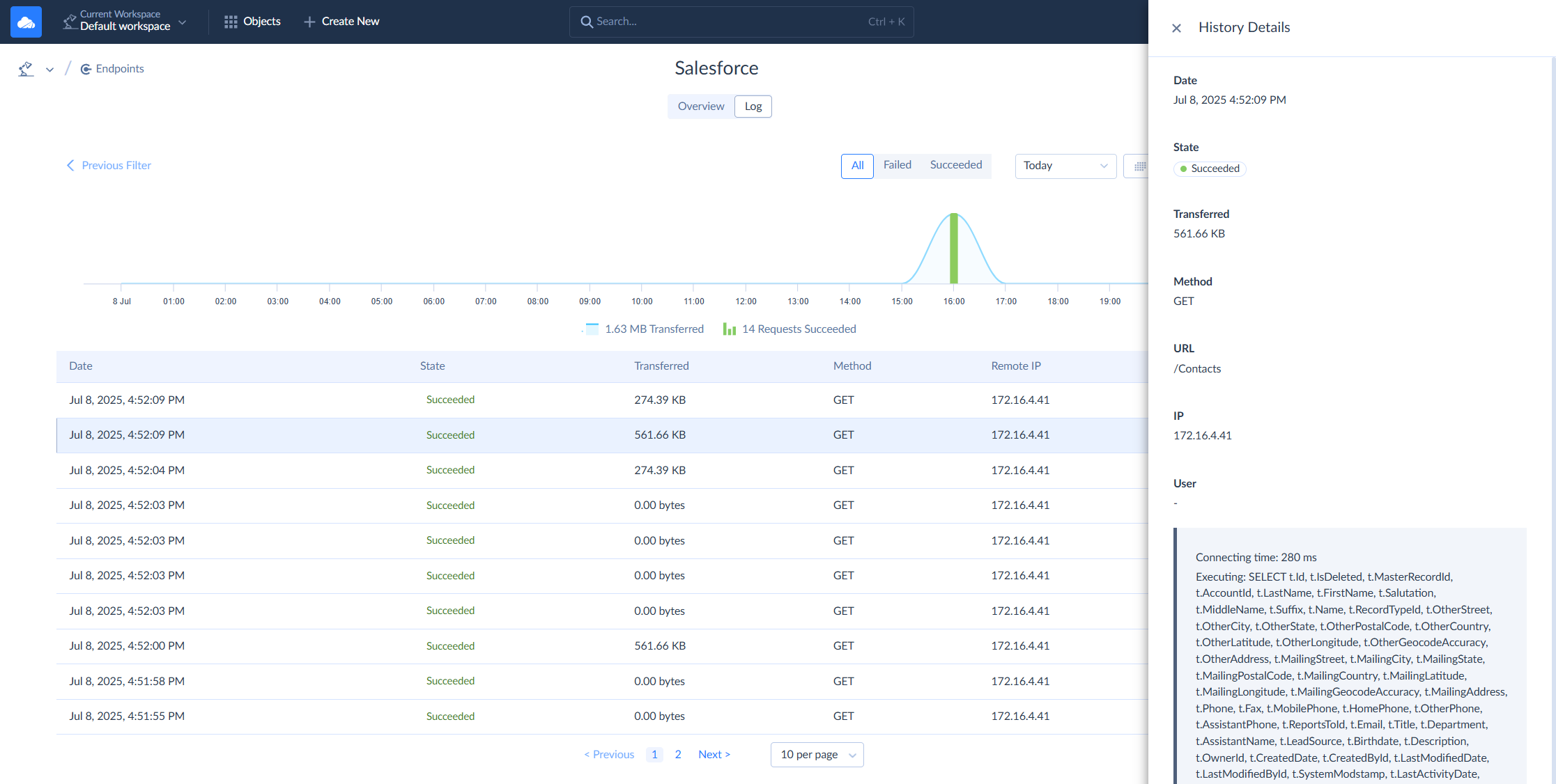 Endpoint activity log