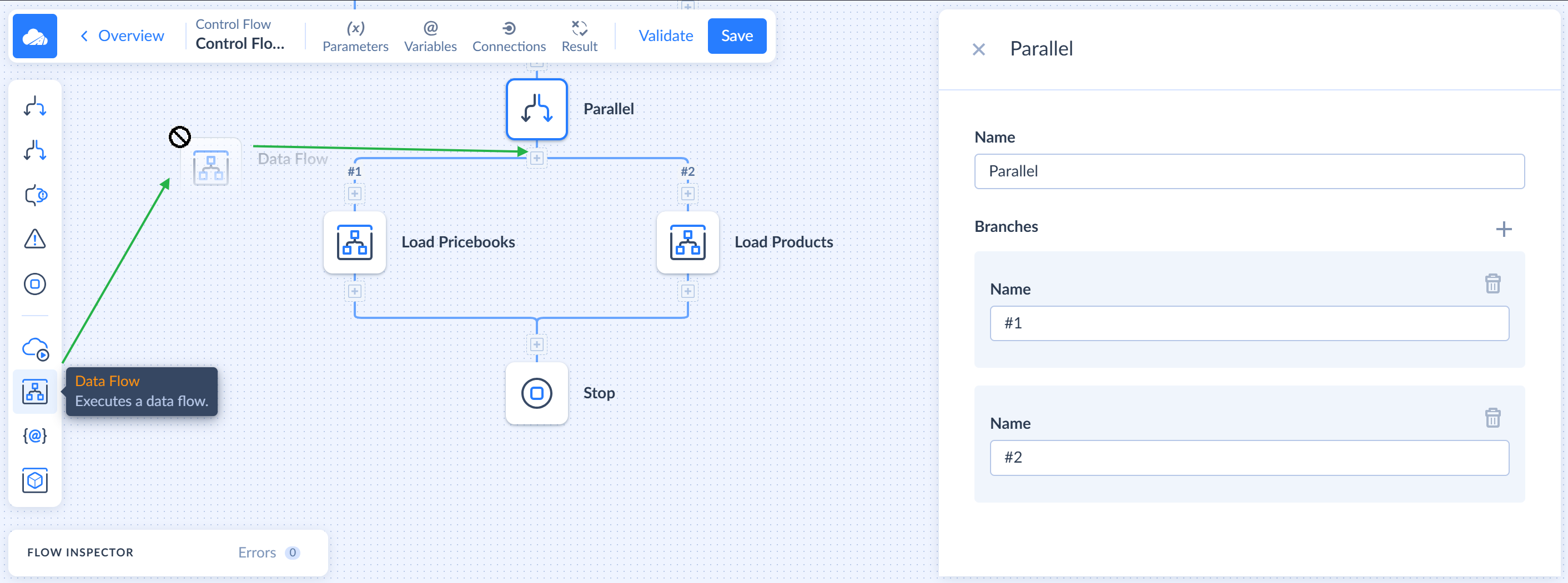 Dragging a component to add to a new branch in Parallel component