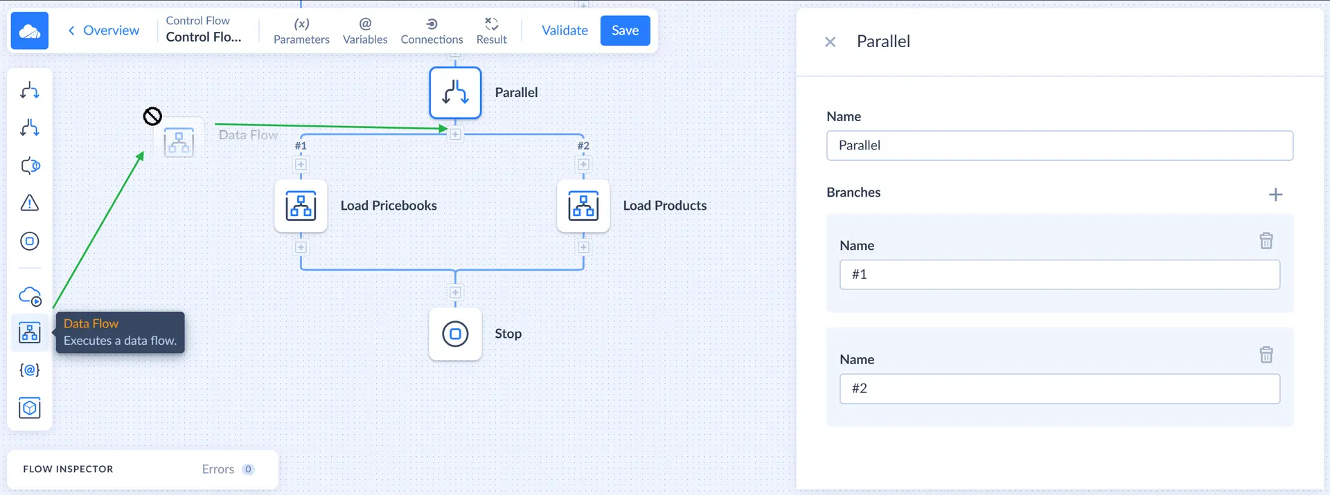Dragging a component to add to a new branch in Parallel component