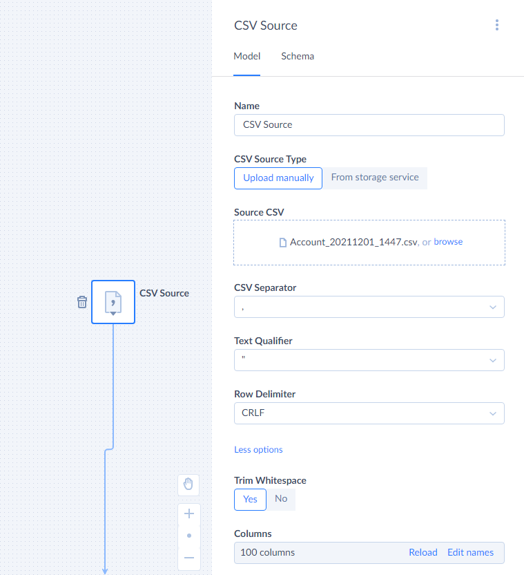 CSV Source configured