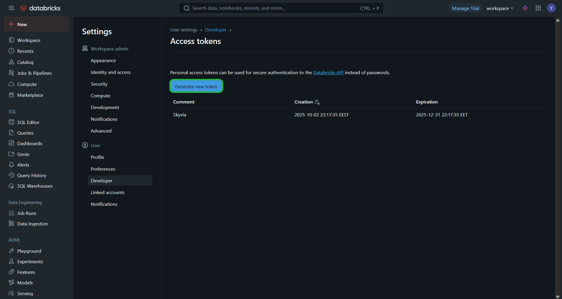 Generate new token