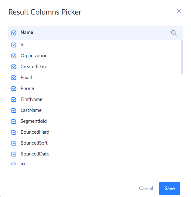 result columns picker