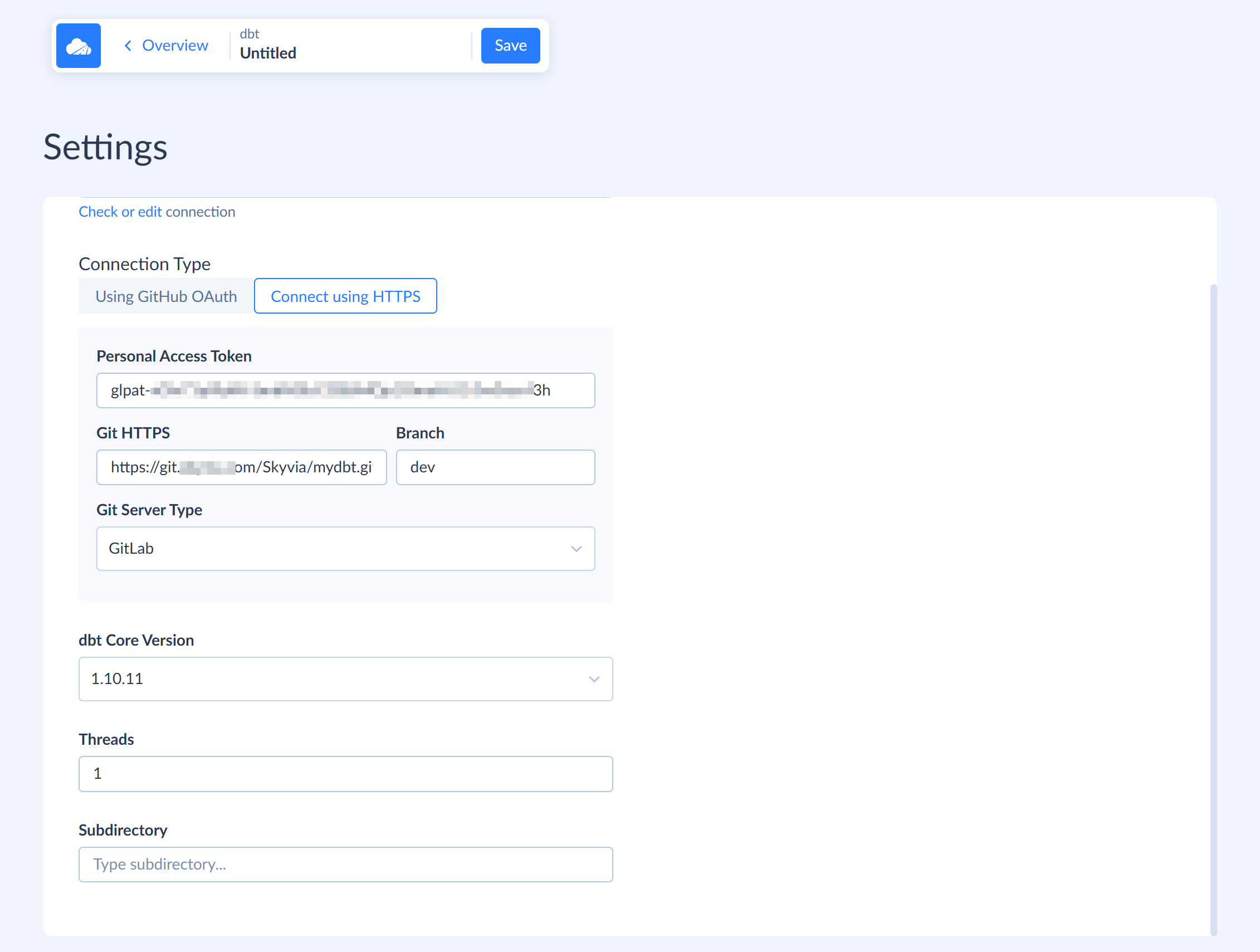 New dbt transformation - HTTPS connection
