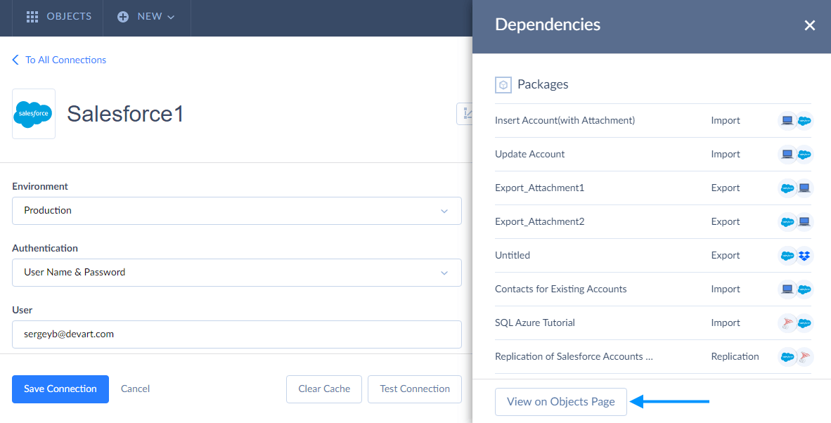 List of Objects Dependent on Connection