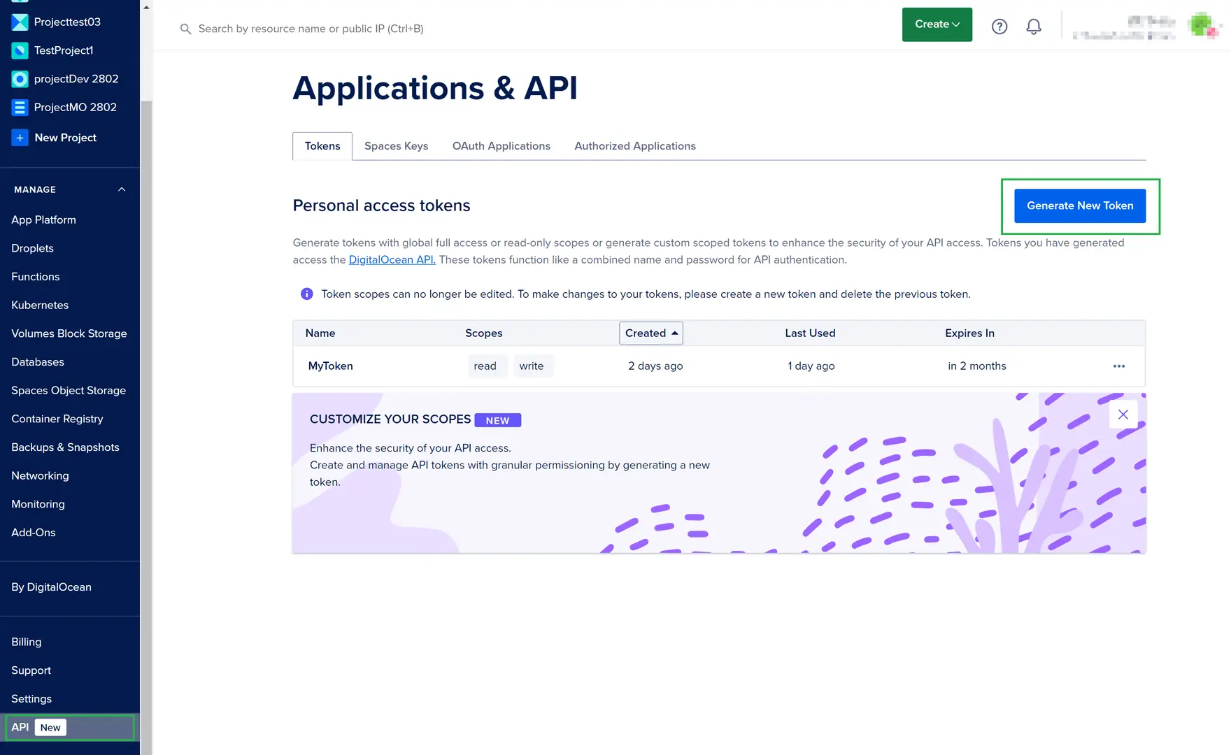 API menu