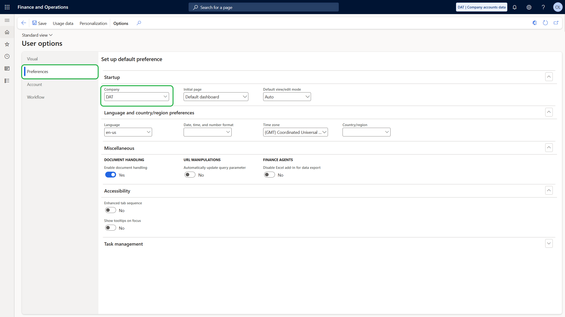 dynamics365-fin-ops-user-options-preferences