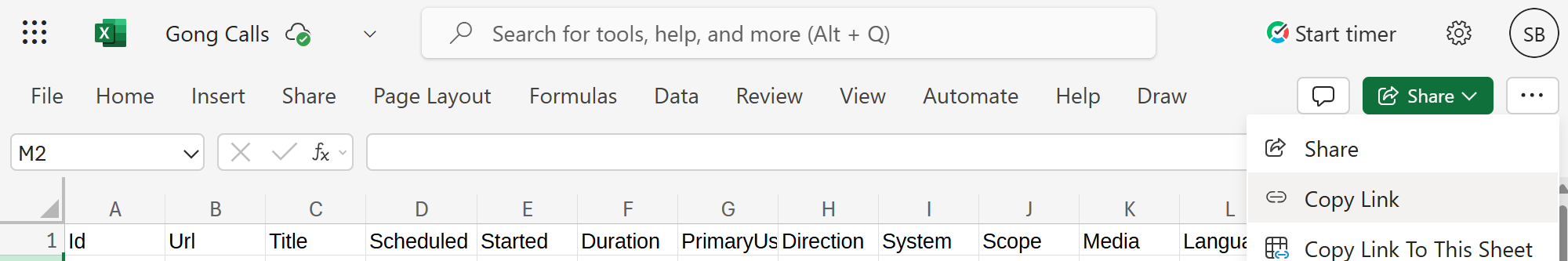 Sharing Excel workbook via link