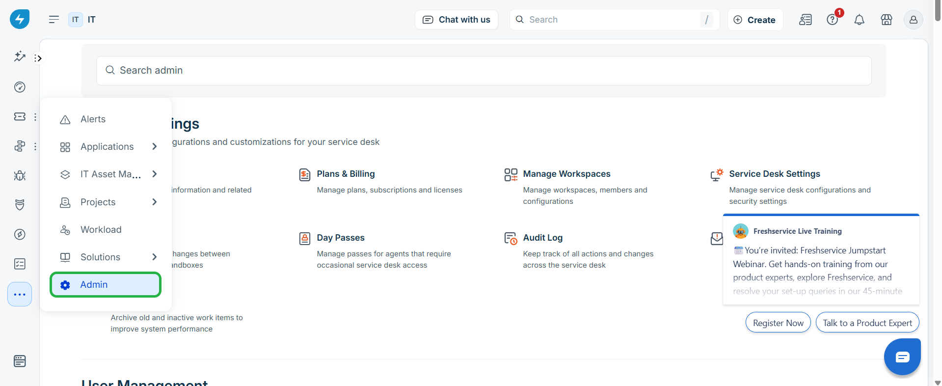 admin menu