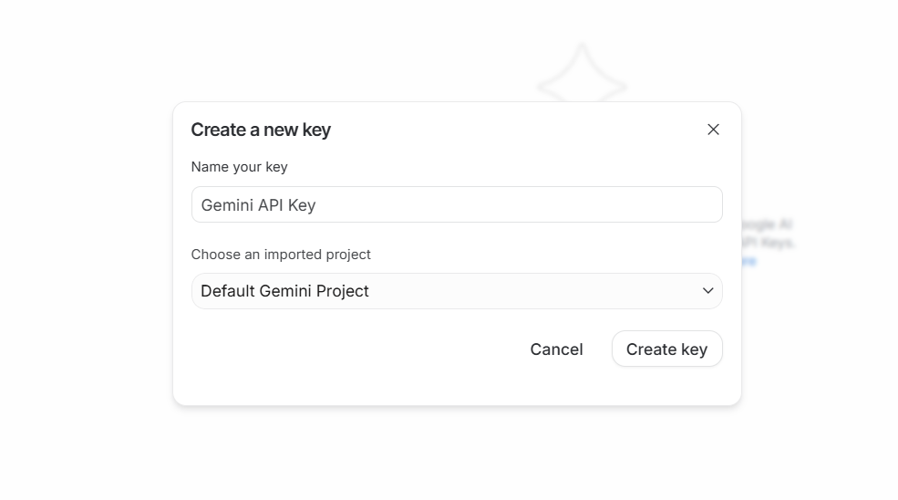 API key dialog window