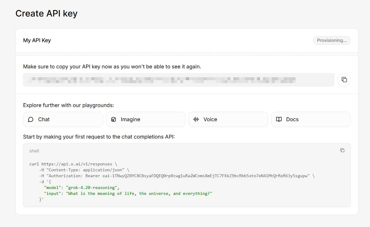 Grok copy API key