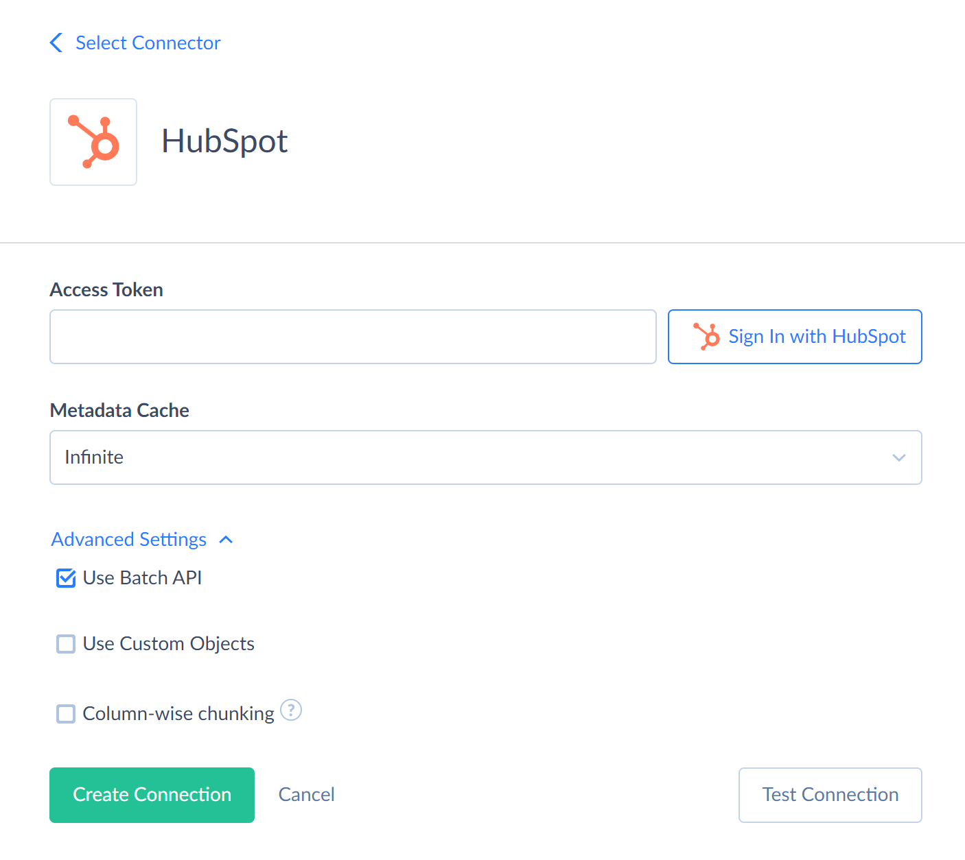 HubSpot connection editor