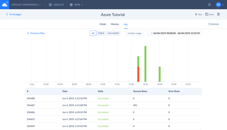 Integration Package - Log tab