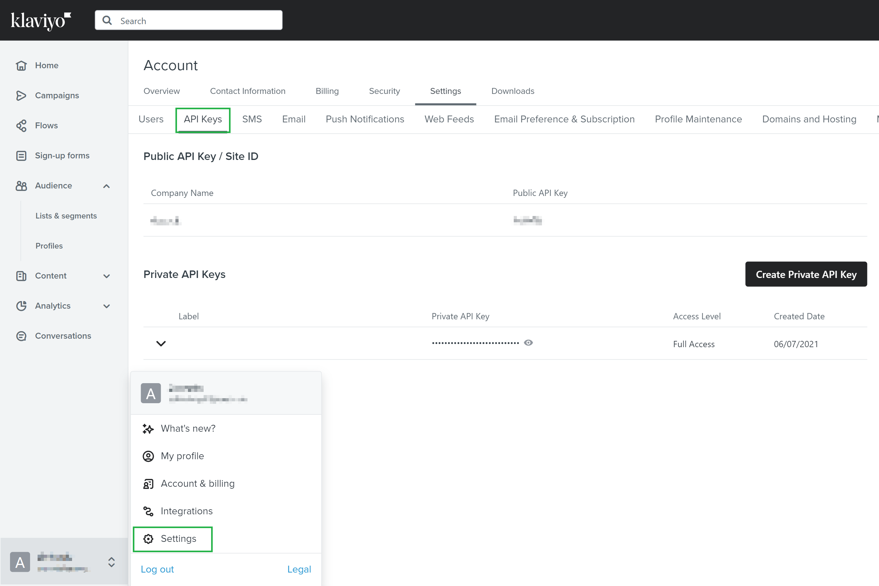 Klaviyo API Keys