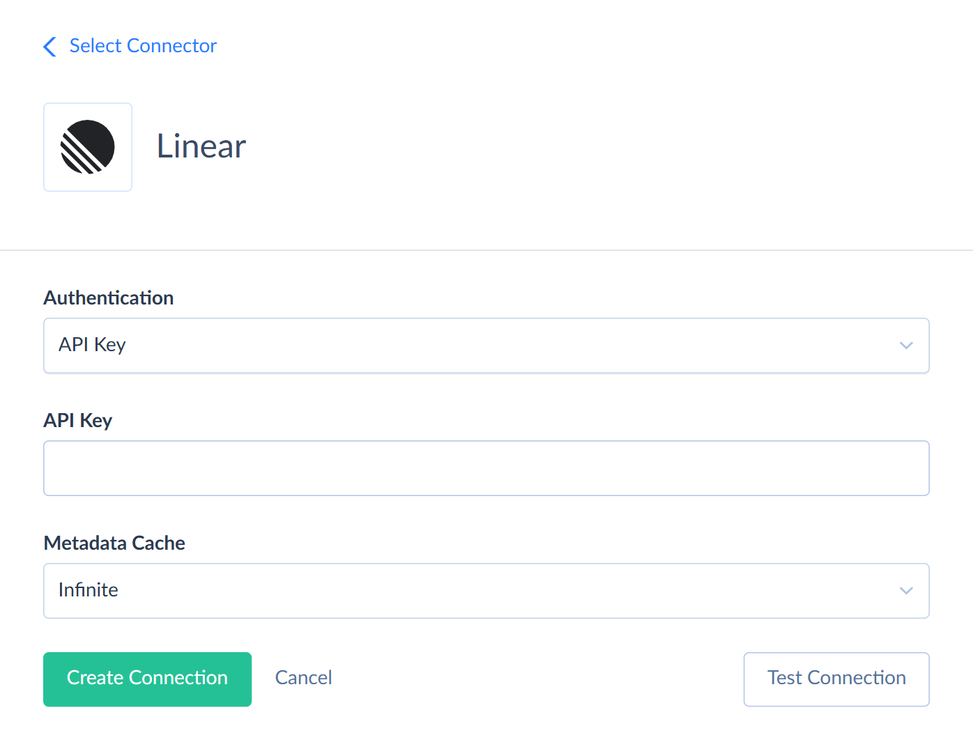 Linear API Key connection editor