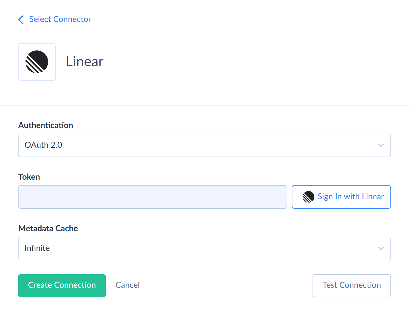 Linear OAuth 2.0 connection editor