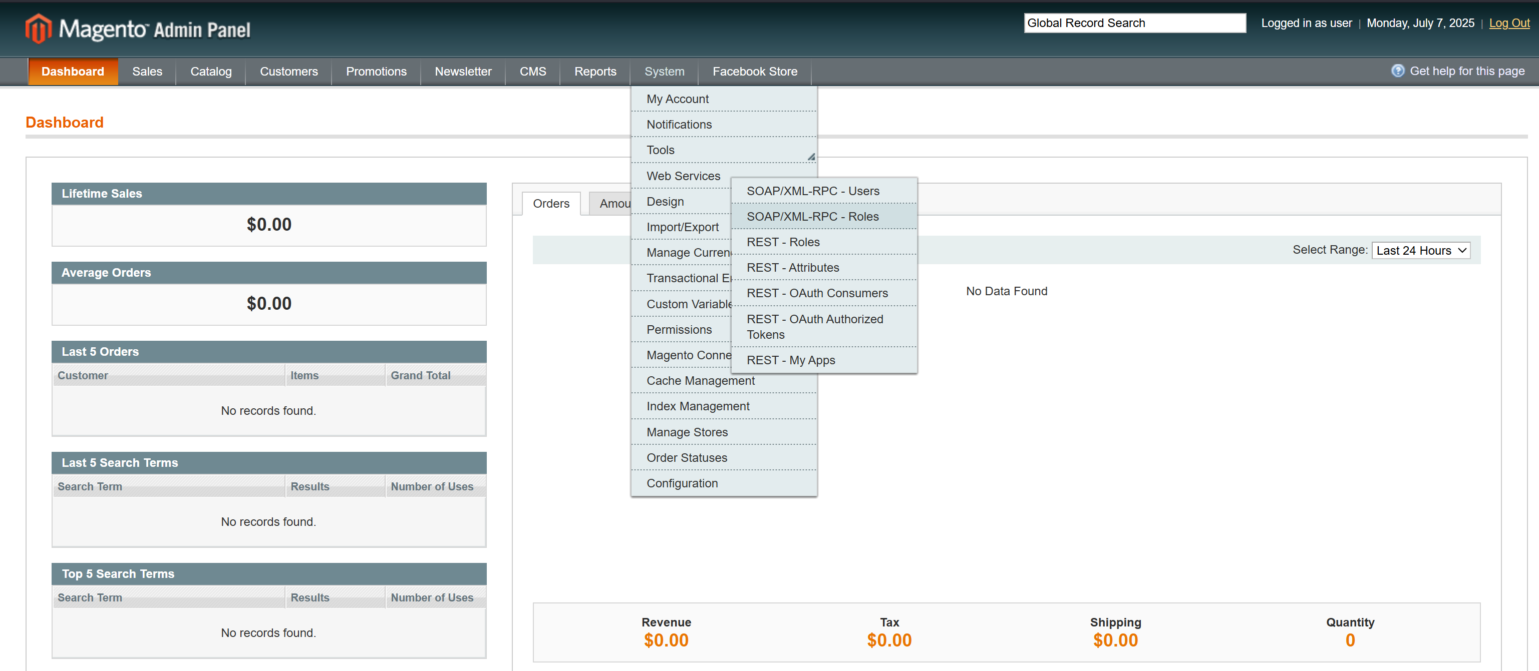 Open Magento Roles settings