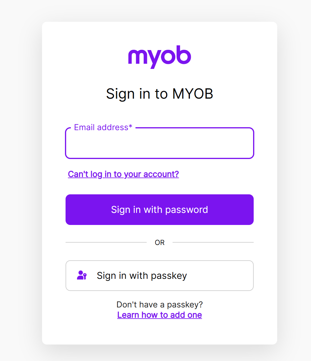 Signing In to MYOB