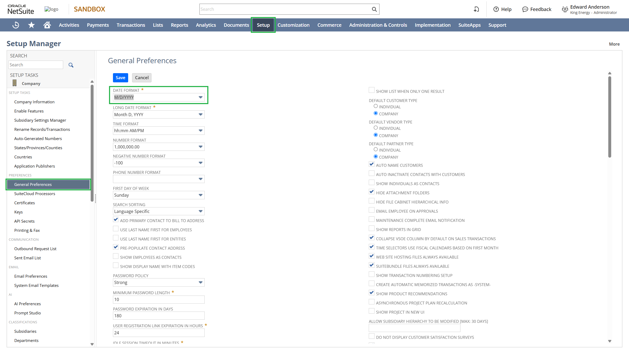 NetSuite Preferences