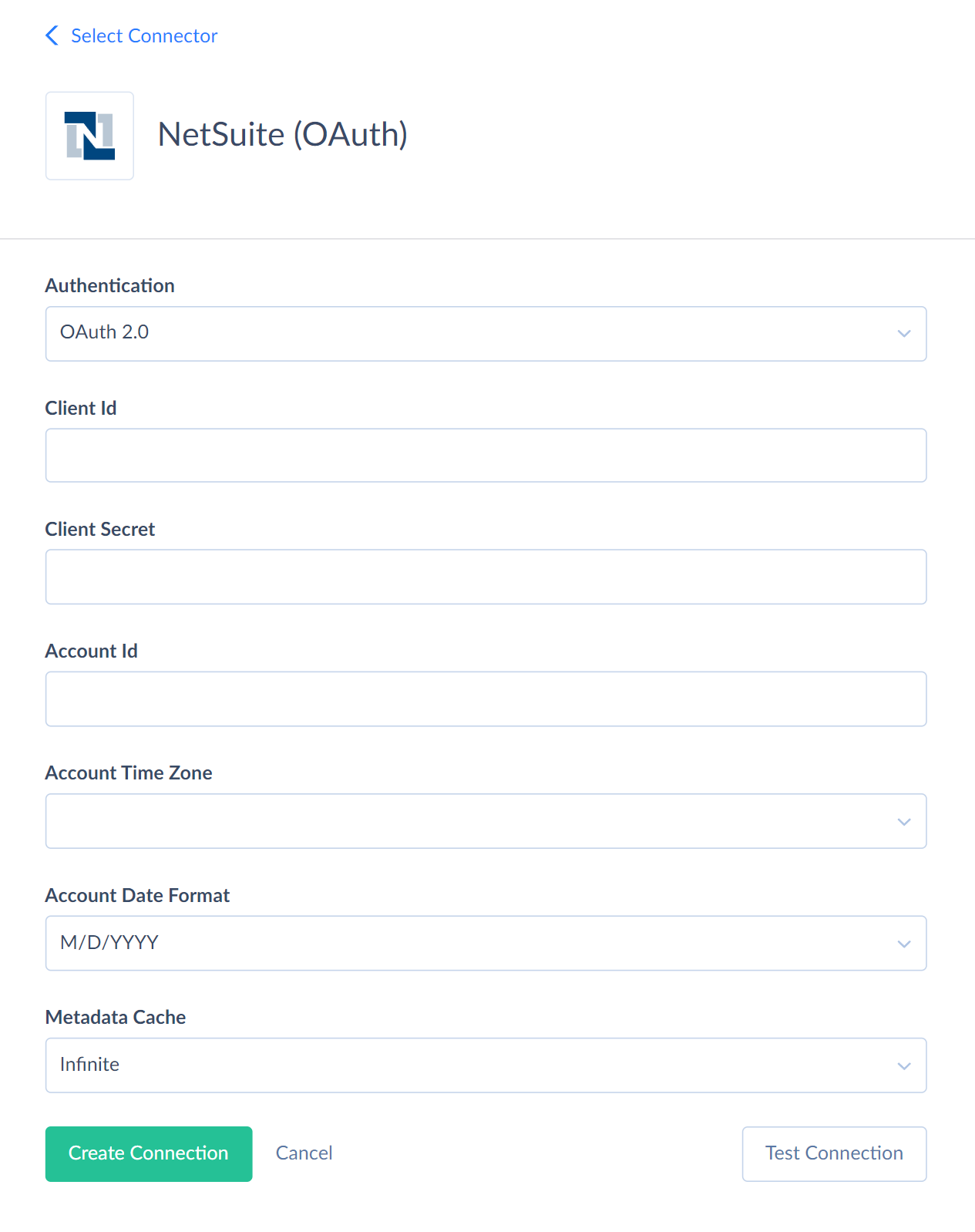 NetSuite connection editor - OAuth 2.0 authentication
