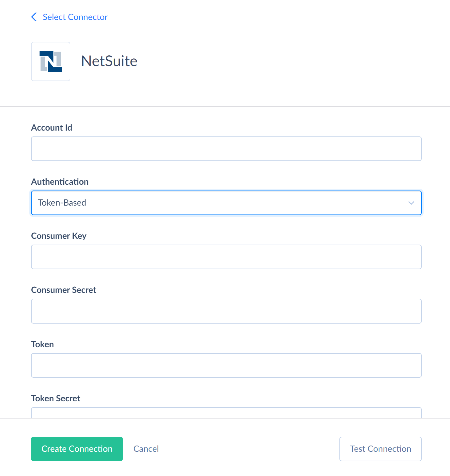 NetSuite connection editor - token-based authentication