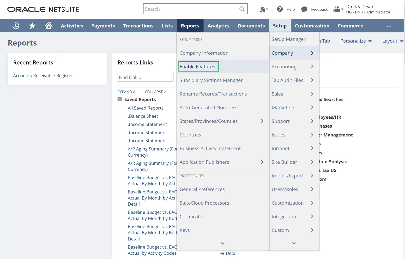 Setup -> Company -> Enable Features