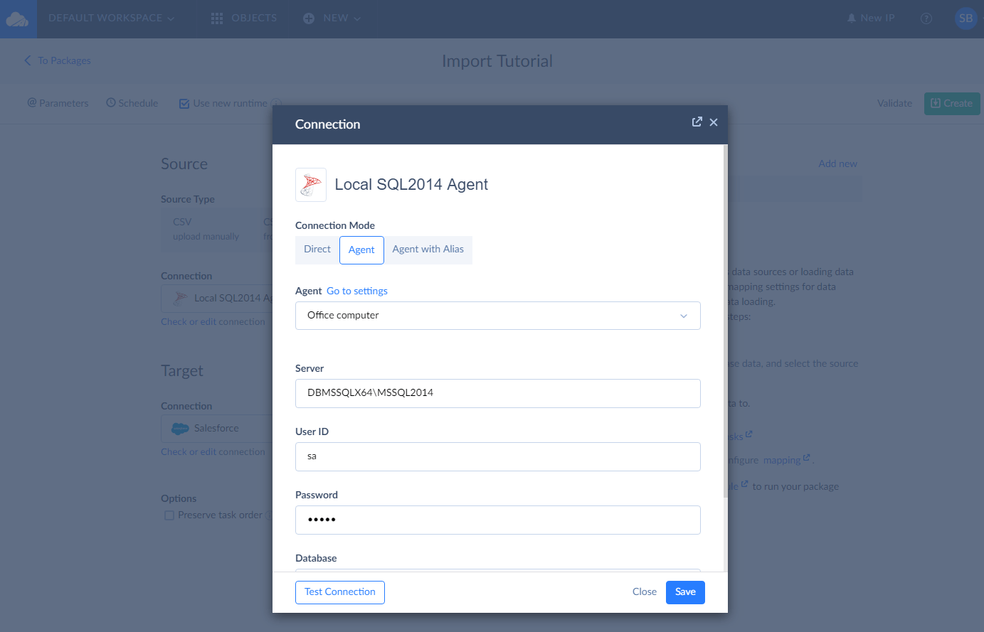 Agent Connection in Import Package