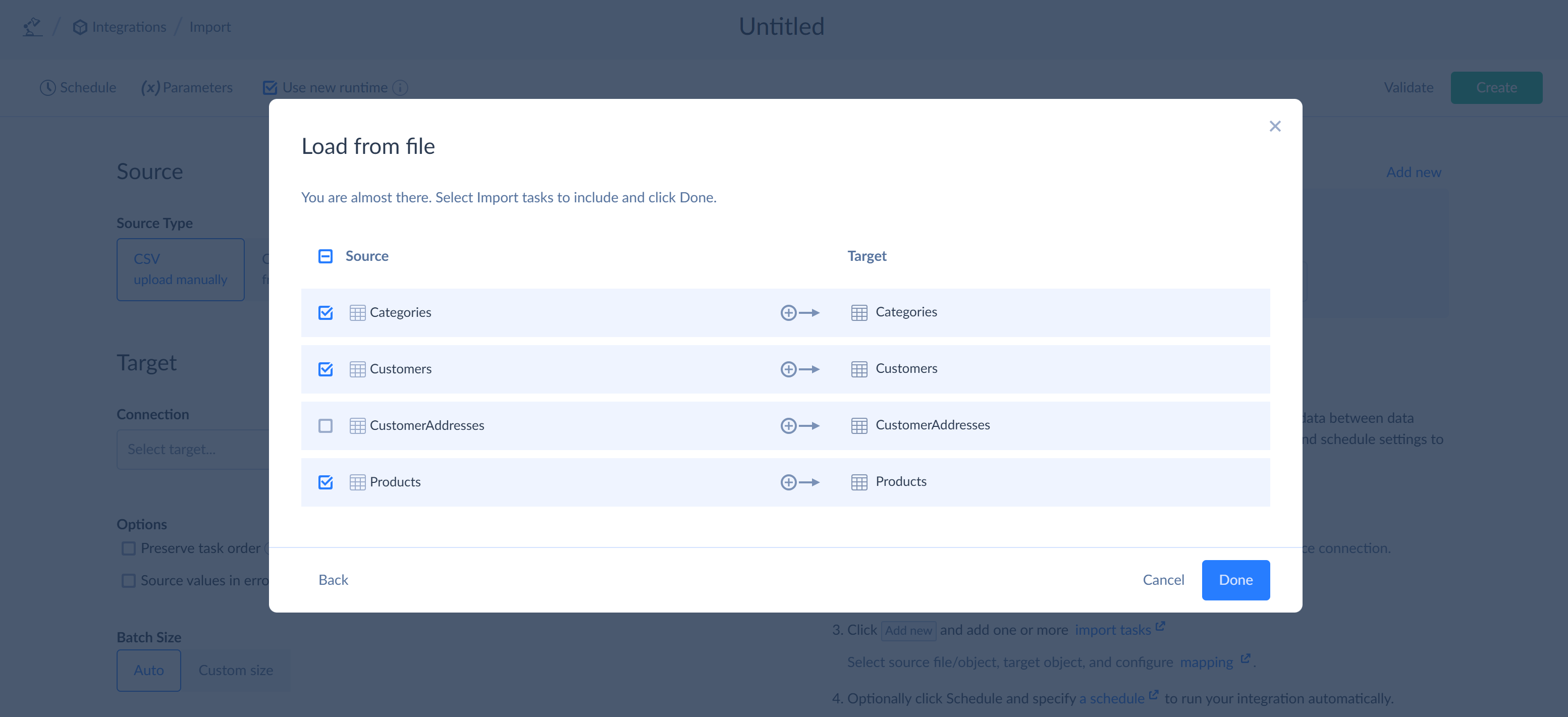 Select import tasks